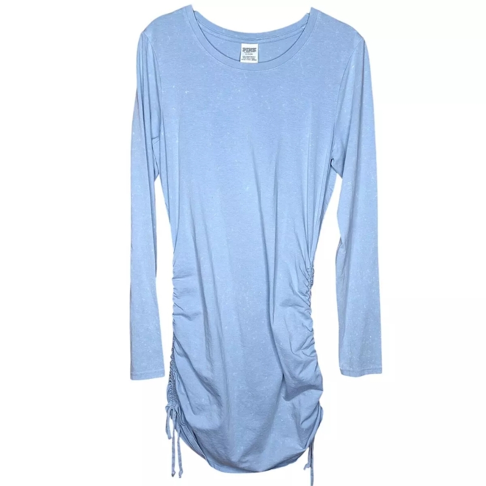 Victoria Secret PINK Baby Blue Mottled. Large. Ruched Side Dress. Long sleeves.